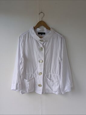 Liv By Habitat 100% Linen Button-Front Jacket White Stand Collar Size XS